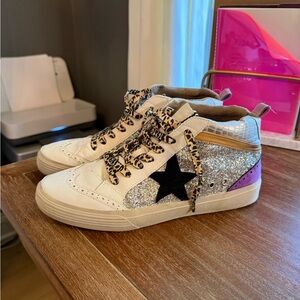 Vici Cream Sneakers with Glitter and Leopard Details